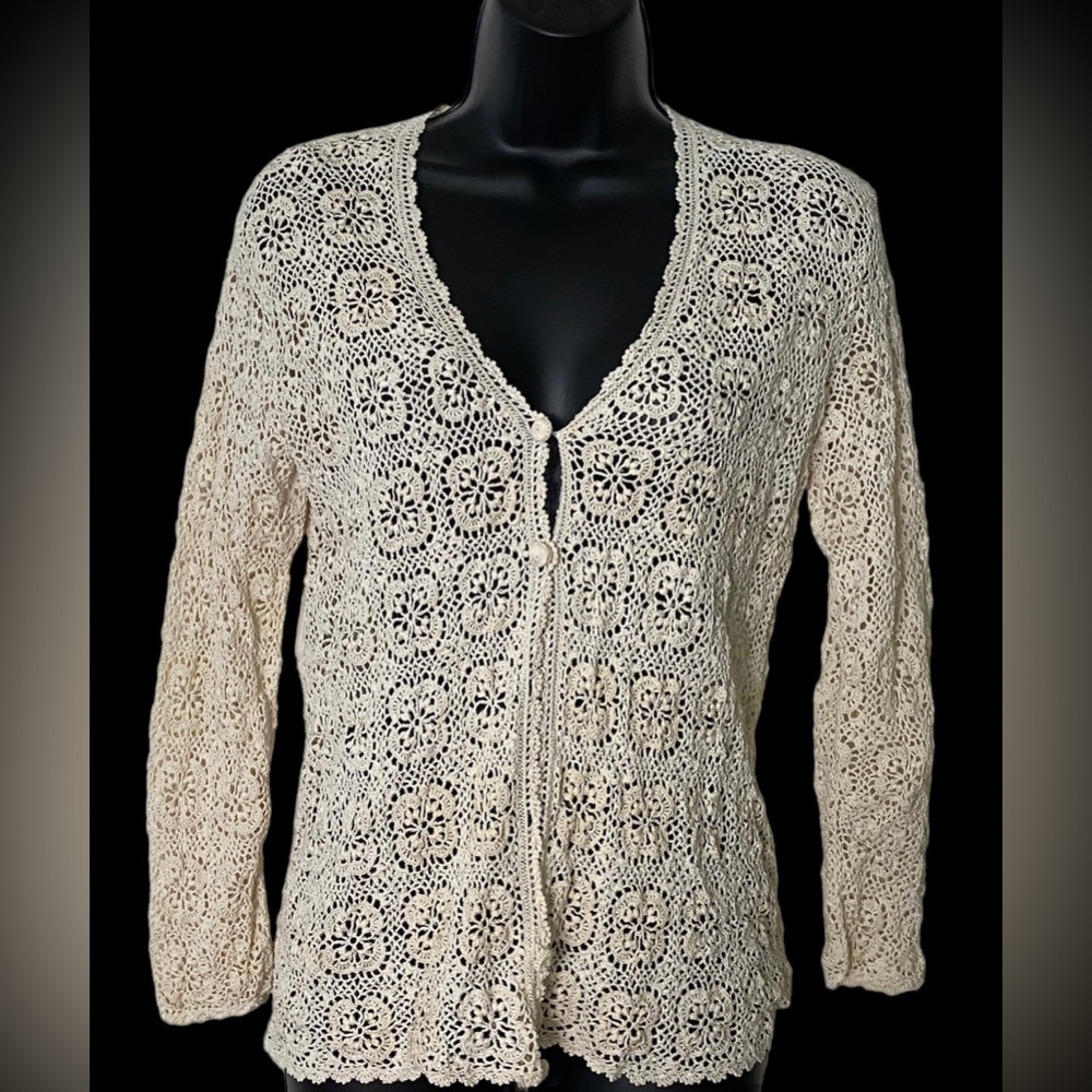 Vintage Crochet cotton women blouse size small